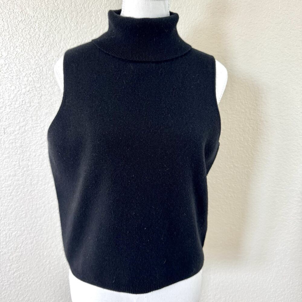 J Crew 100% Cashmere Sweater Vest Small Black Sleeveless Turtleneck Re-Imagined